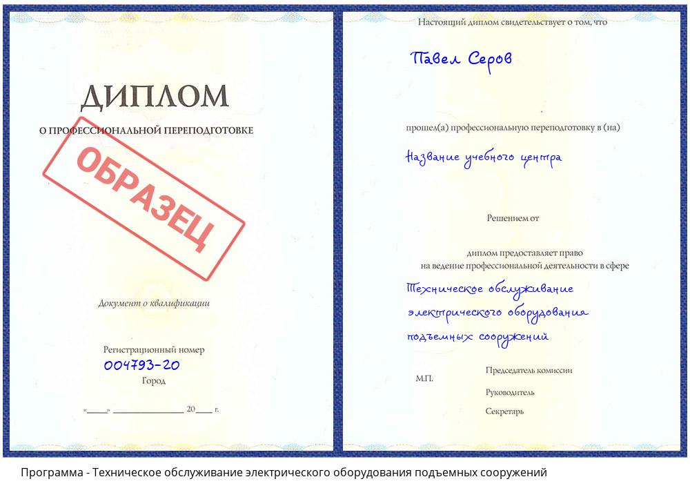 Техническое обслуживание электрического оборудования подъемных сооружений Ефремов