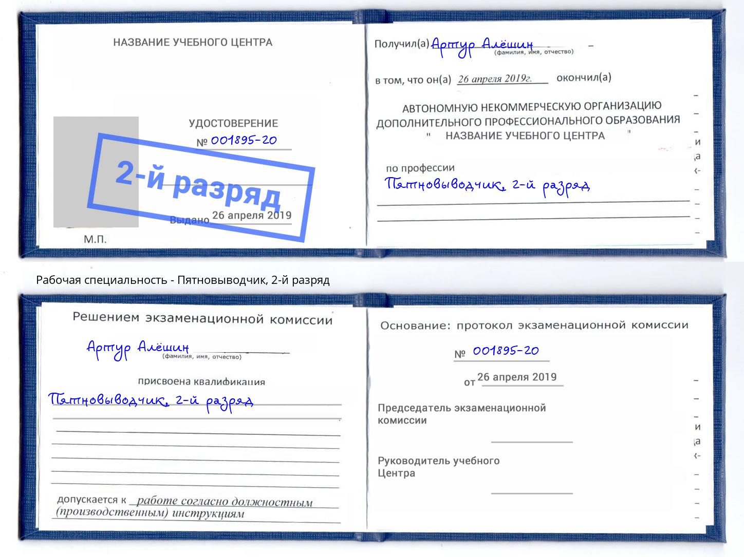 корочка 2-й разряд Пятновыводчик Ефремов