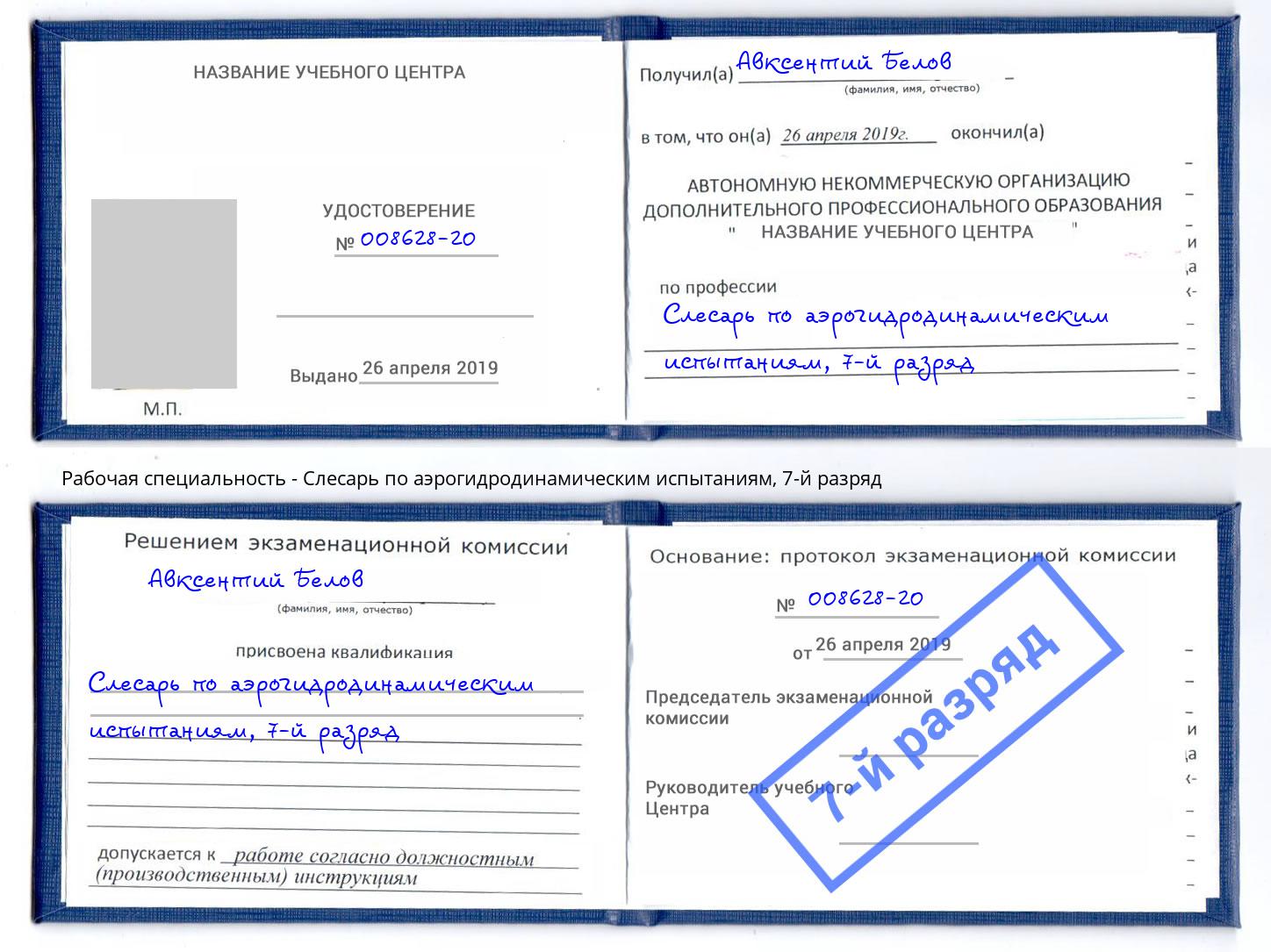 корочка 7-й разряд Слесарь по аэрогидродинамическим испытаниям Ефремов