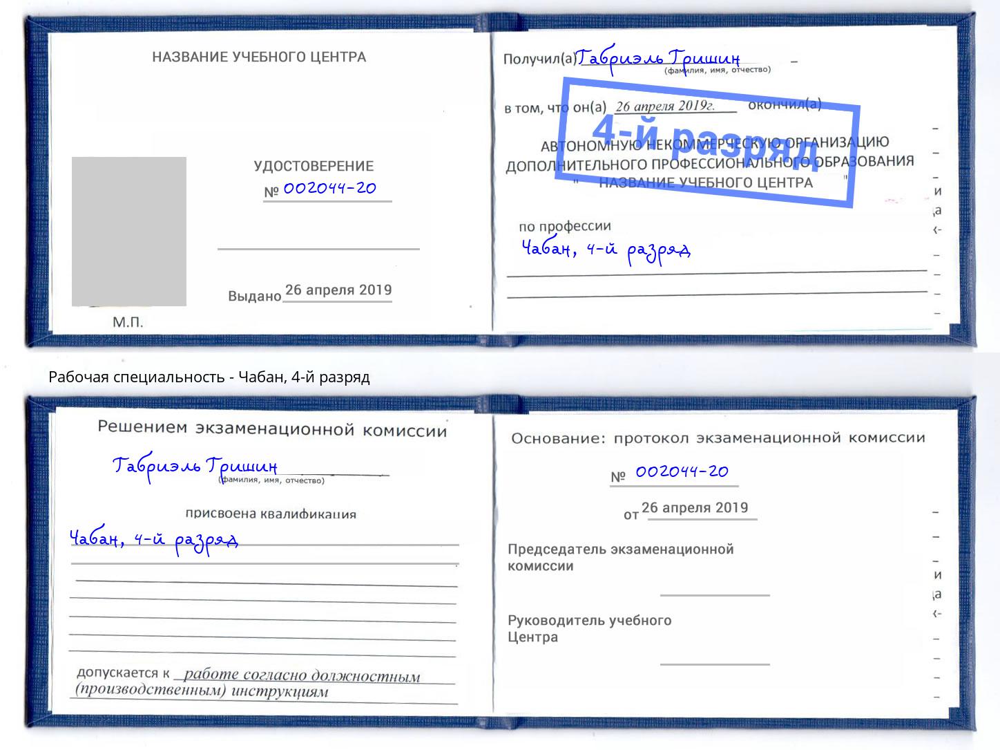 корочка 4-й разряд Чабан Ефремов