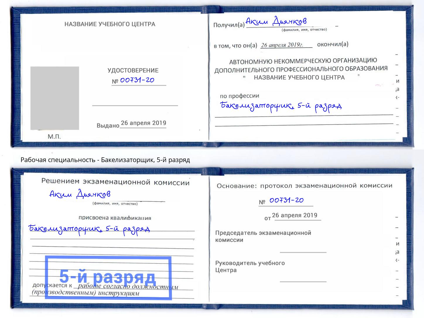 корочка 5-й разряд Бакелизаторщик Ефремов
