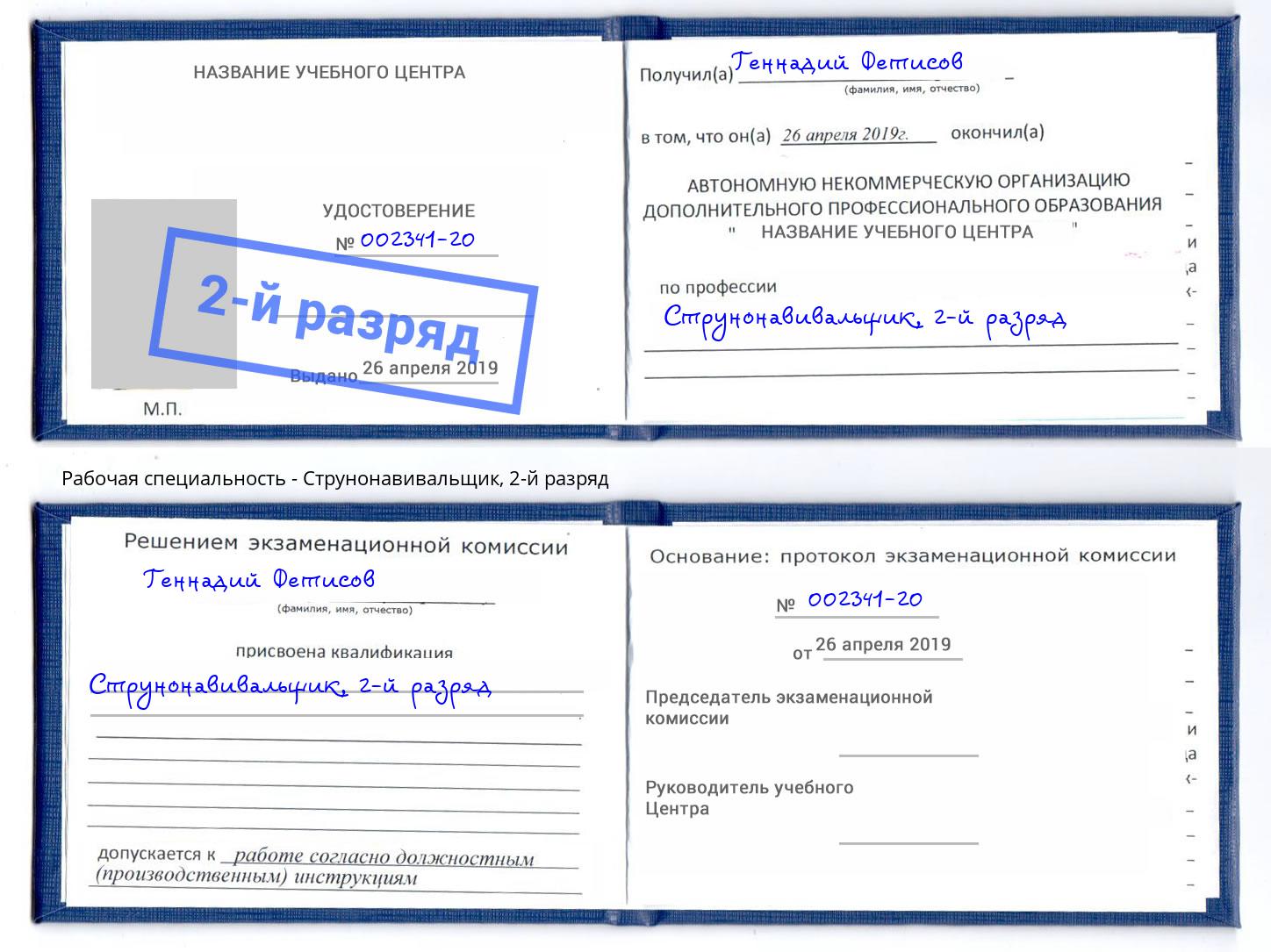корочка 2-й разряд Струнонавивальщик Ефремов