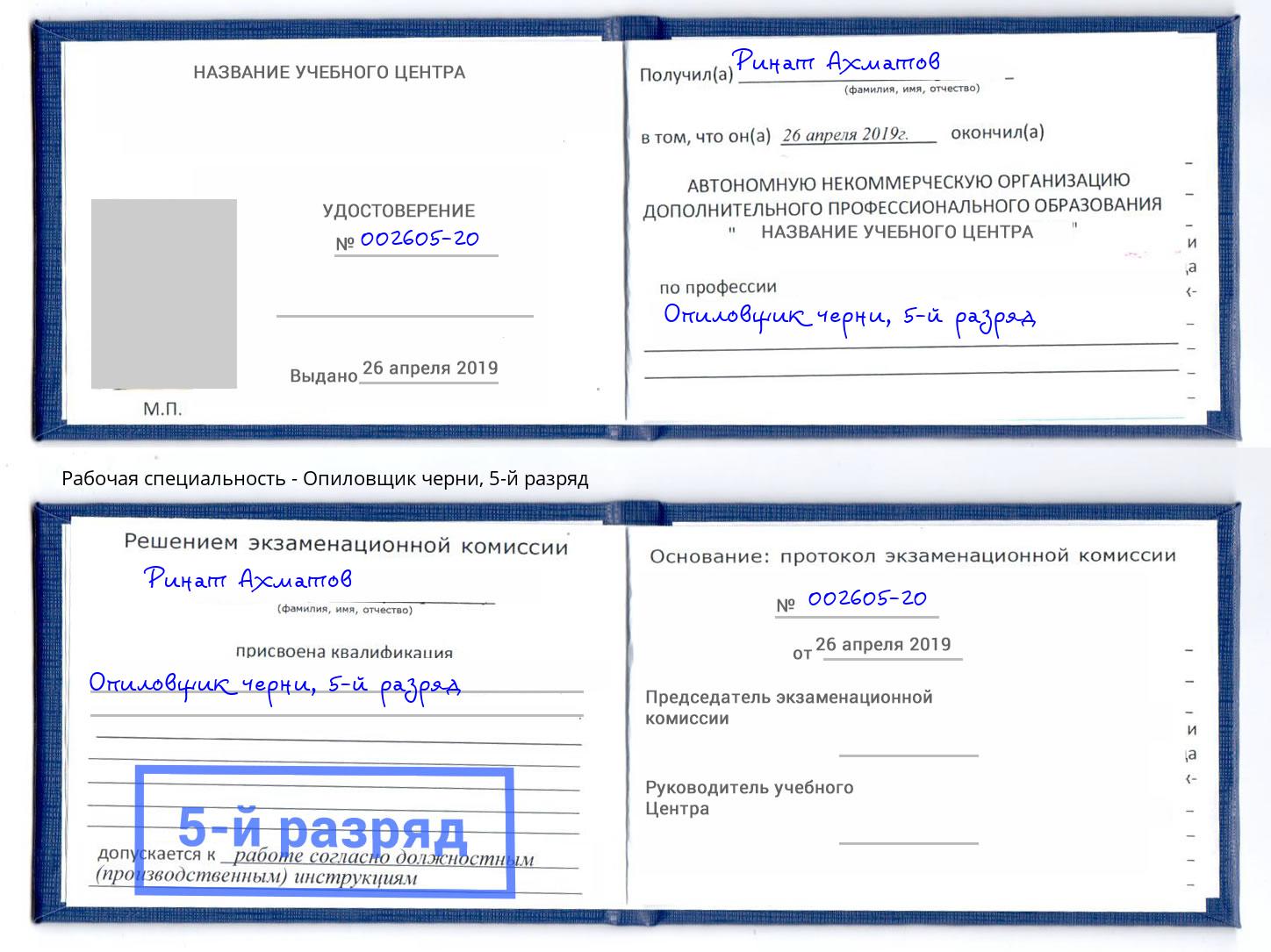 корочка 5-й разряд Опиловщик черни Ефремов