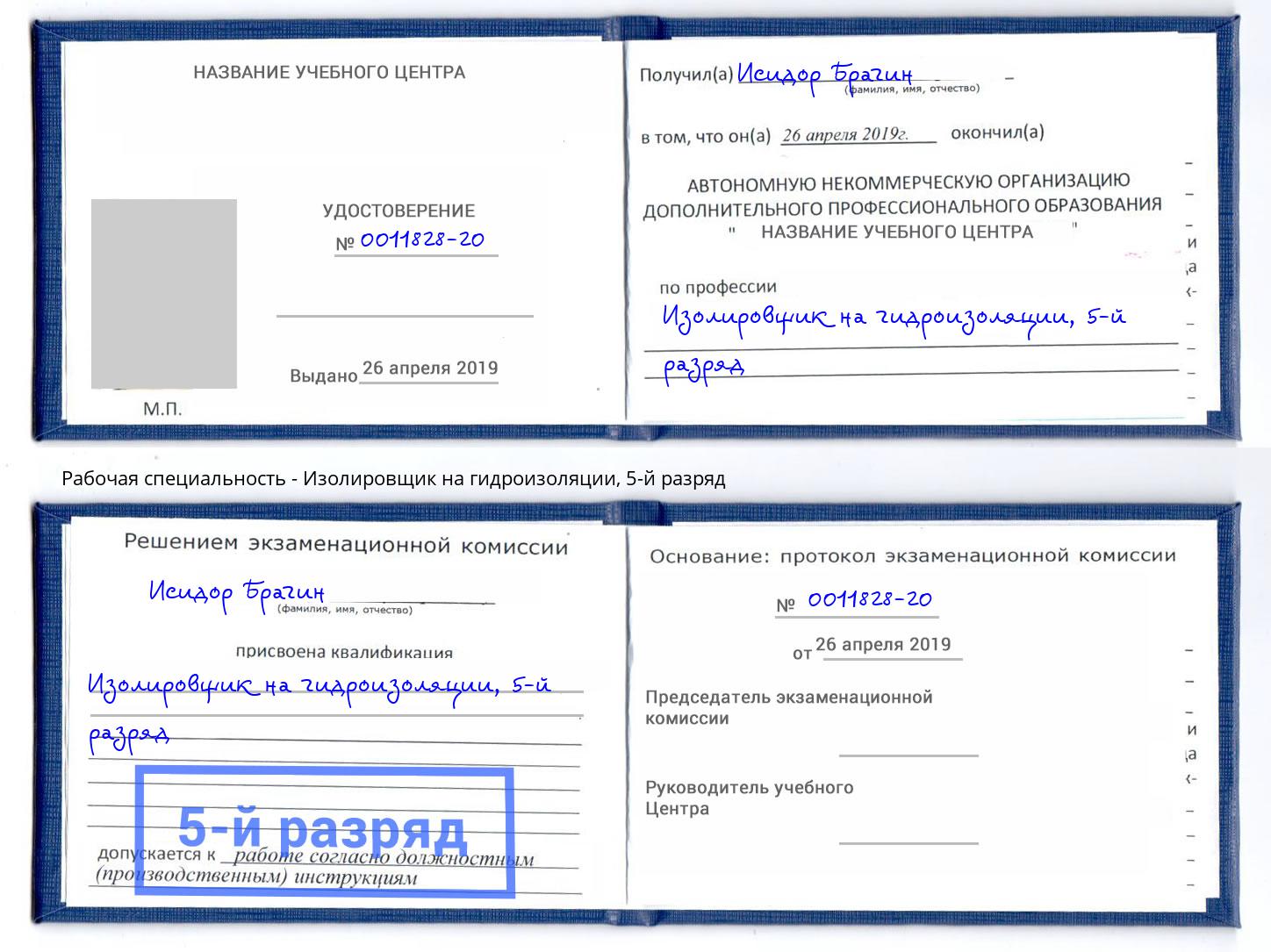 корочка 5-й разряд Изолировщик на гидроизоляции Ефремов