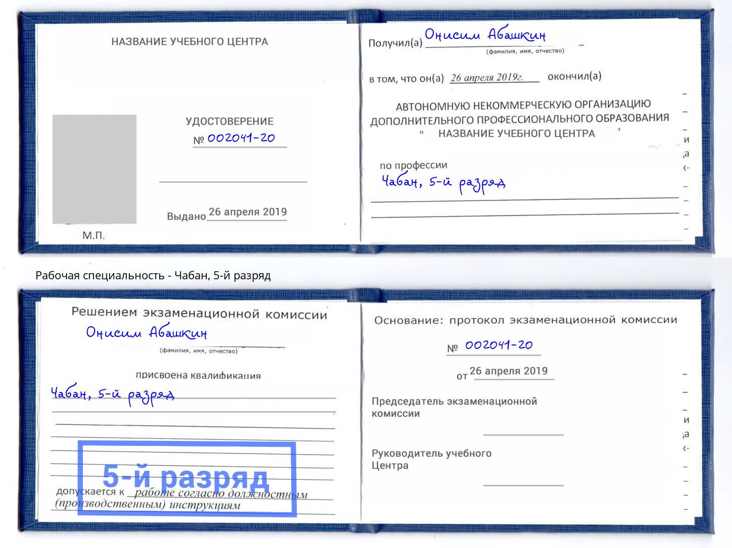 корочка 5-й разряд Чабан Ефремов