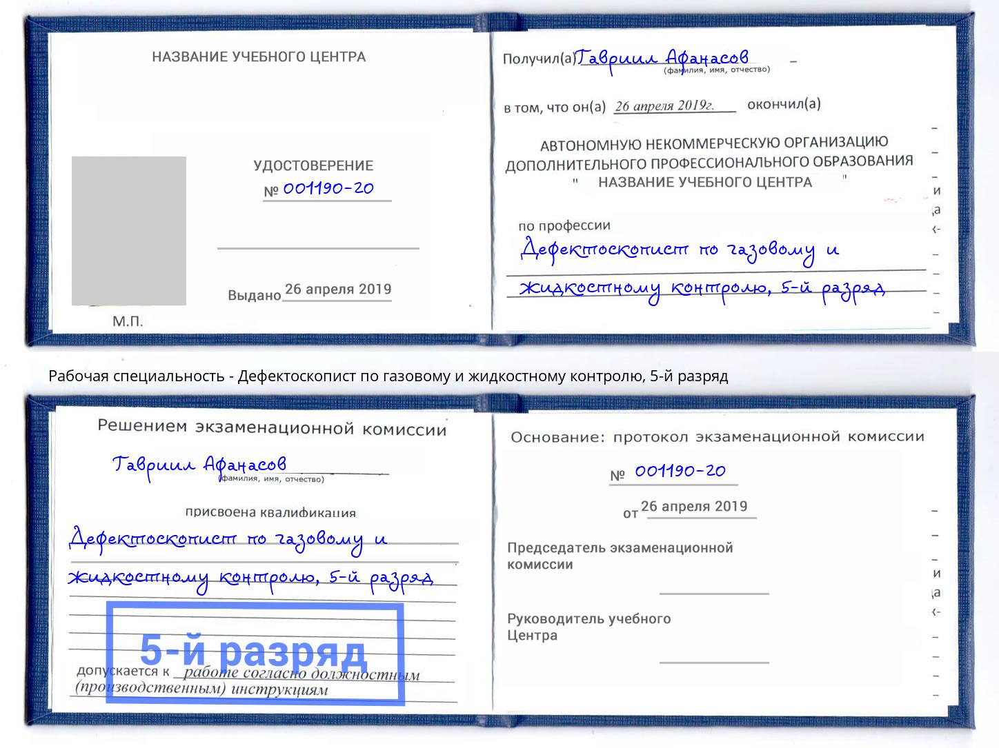 корочка 5-й разряд Дефектоскопист по газовому и жидкостному контролю Ефремов