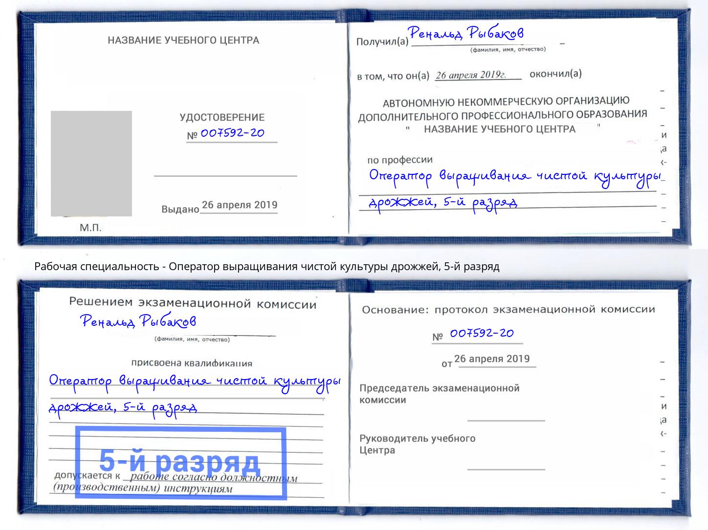 корочка 5-й разряд Оператор выращивания чистой культуры дрожжей Ефремов