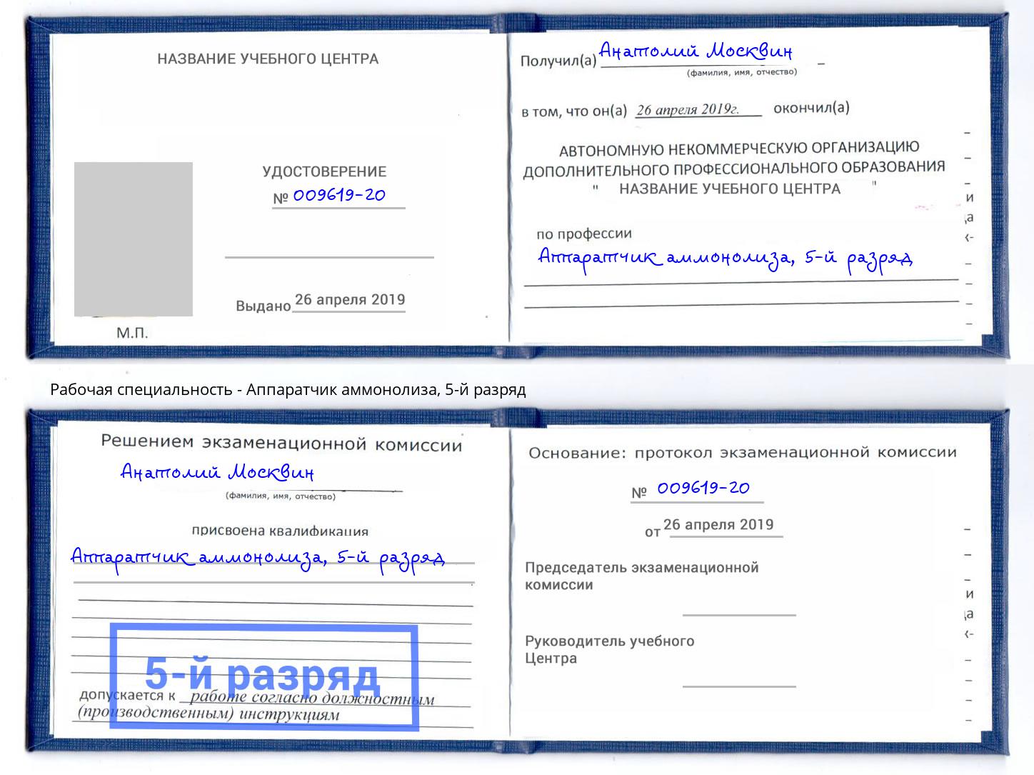 корочка 5-й разряд Аппаратчик аммонолиза Ефремов