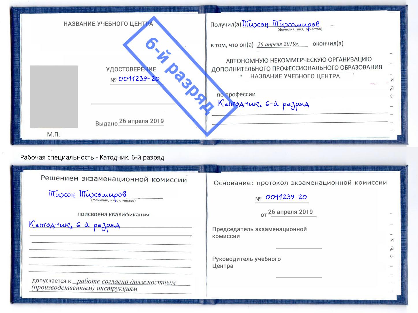 корочка 6-й разряд Катодчик Ефремов