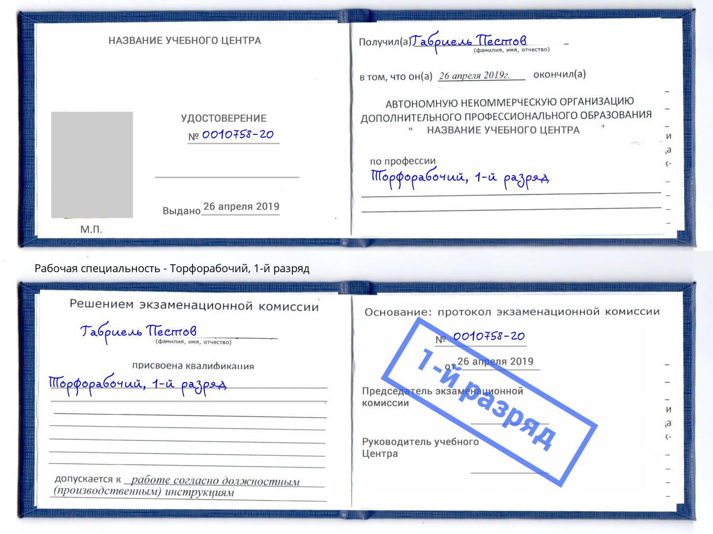 корочка 1-й разряд Торфорабочий Ефремов