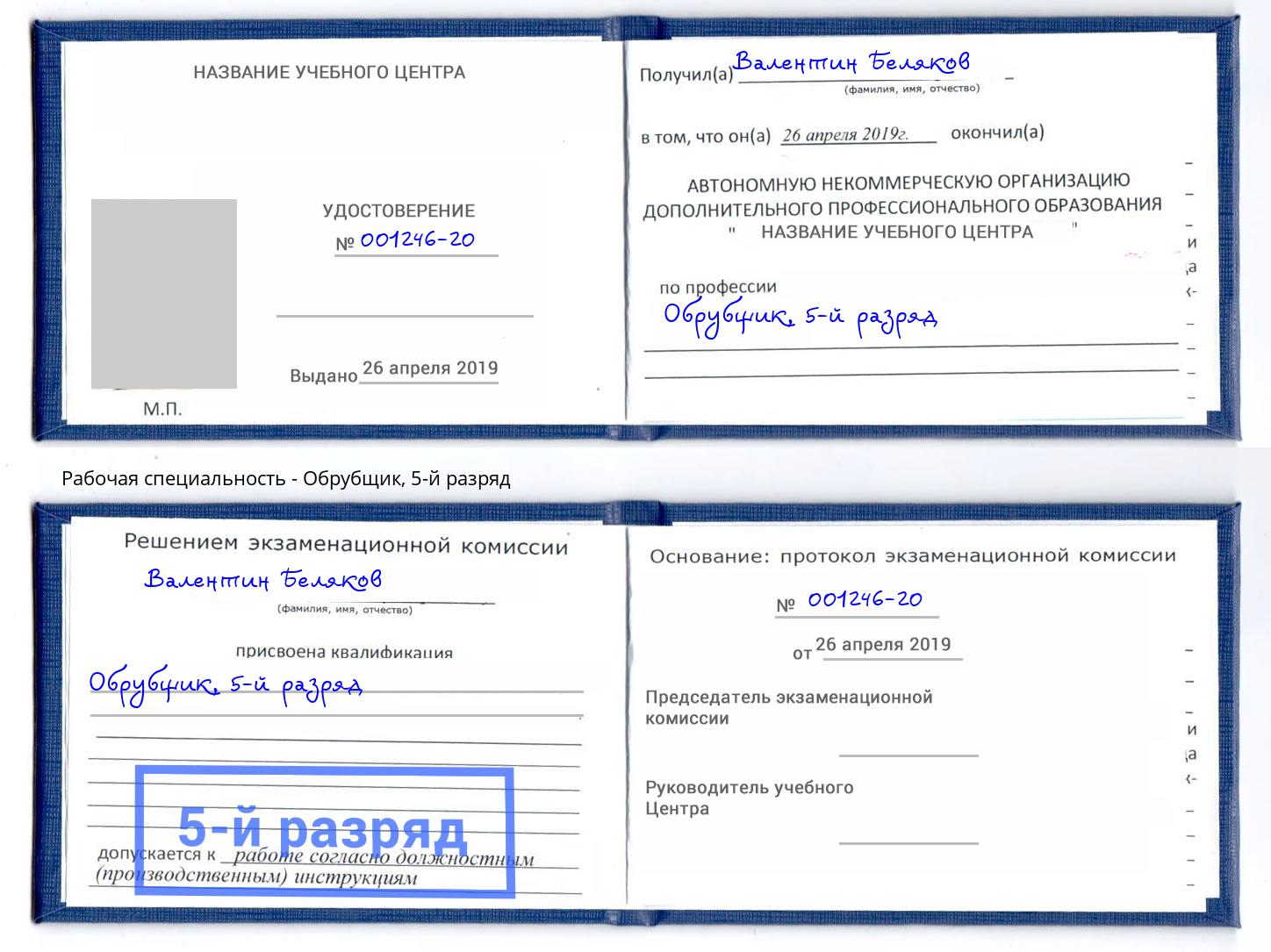 корочка 5-й разряд Обрубщик Ефремов